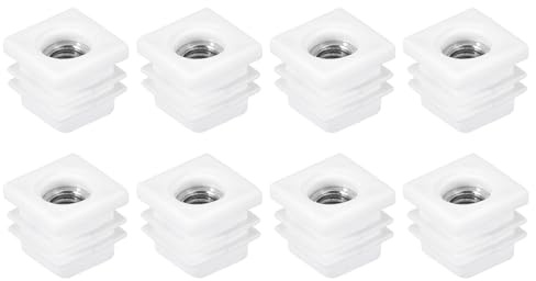 QUARKZMAN Vierkantrohre, 20 Stück 20 x 20mm - PP Stuhlbezug mit M8 Gewinde, Gewindeeinsatz für Möbelfüße, Verstellbarer Beinstecker für Stühle (Weiß)