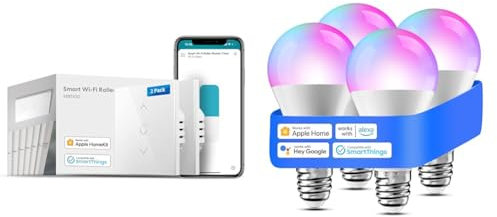Meross Interrupteur Connectée Volet Roulant (FIL NEUTRE REQUIS), 2 Interrupteurs & Ampoule LED Connectée, Lot de 4 Ampoule E27 WiFi Compatible avec Apple Home, Alexa et Google Home