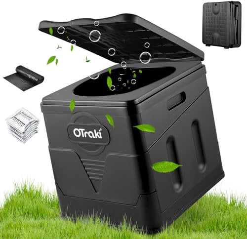 OTraki Toilette Portable Camping, Toilette Camping pour Adultes, Toilette de Voyage avec Couvercle, Toilette de Pêche, Toilette Camping Car, Seau de Toilette Pliable légère avec Support Solide, Noir