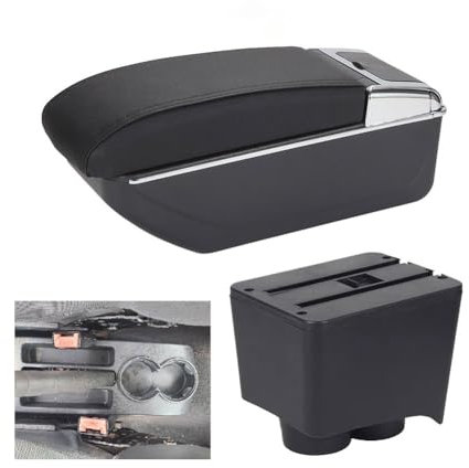 SRTMIRJJ Auto Mittelkonsole Armlehnen für VW Polo Mk5 6R Vento 2002-2009, Doppelschichtige Aufbewahrungsbox Leder mit 3 USB Port Auto Zubehör,A-Black line 7USB