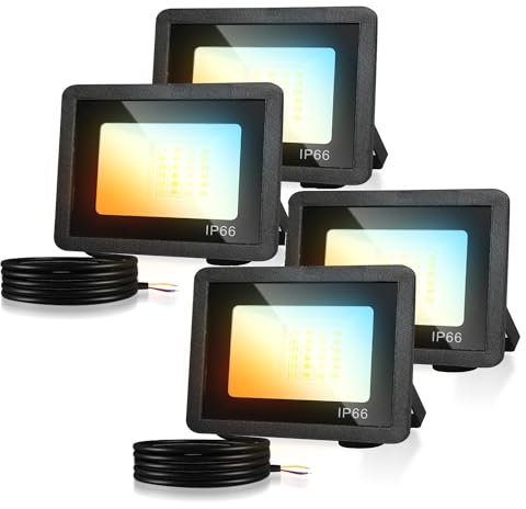 Herrselsam LED Strahler Außen, 4x100W LED Fluter Dimmbar, 3 Farbtemperatur 3000K/4000K/6500K, Superhell Außenstrahler 7300LM Fluter, IP66 Wasserdicht für Hotel Deko(kein Stecker)