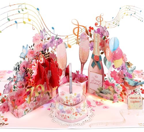 Geburtstagskarte zum 70. Geburtstag für Frauen, Geburtstagskarte 70 Jahre mit Musik & Licht, 3D Champagner Pop-Up Singende Karte zum 70. Geburtstag für 70-jährige Frauen, Mutter, Oma, Ehefrau, Damen