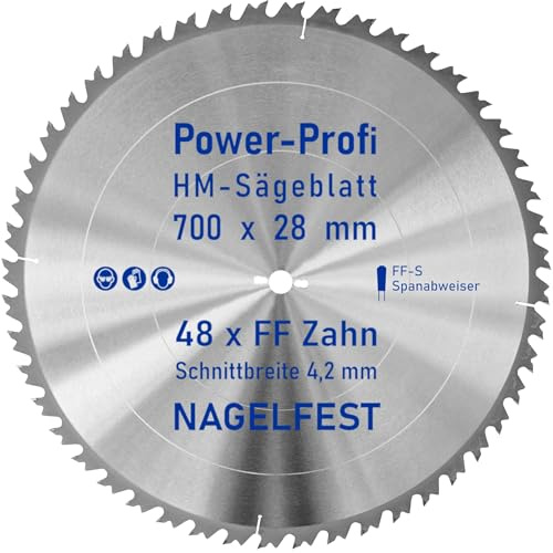 HM-Sägeblatt 48 x Zahn FF 700 x 28 mm FF-S Nagelfest mit Spanabweiser Kreissägeblatt HW für Tischkreissäge Wippsäge Schalholz Naturholz Holzplatten Bauholz Brennholz Schaltafel mit Betonbeschlag Nägel