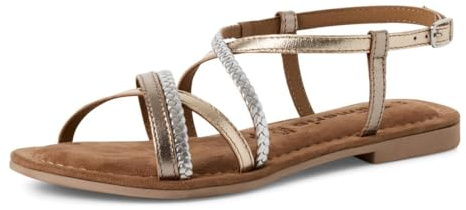 Tamaris Damen Sandalette Leder flach, beige, 39 EU