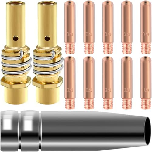 EATBALE 15AK MB15 Contact Tip Kit Conical Gas Nozzle M6 Copper Contact Tip 0.9mm/0.035 Brass Holder Diffuser for MAG MIG MB15 15AK Welding Torch Consumables Shield Cup Welder Gun Accessories (13 Pcs)