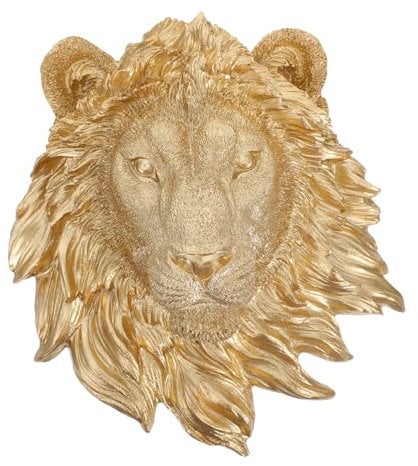Amosfun Löwenkopfskulptur aus Kunstharz Realistische Tierkopf Dekoration für Wand Detailreich Gestaltete Wanddekoration für Essbereiche und Flure