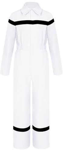 winying Kinder Arbeitsoverall Jungen Einteiliger Jumpsuit Overall Langarm Schutzanzug Elastischem Bund Lange Arbeitskleidung Weiß 134-140