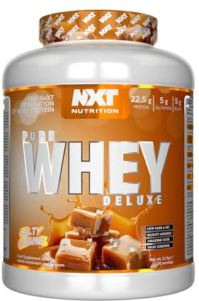 NXT Nutrition Pure Whey Deluxe 2.1kg | Whey Protein | Muscle Growth and Recovery | 70 Servings | 5g Glutamine | 5g BCAA | Salty Caramel
