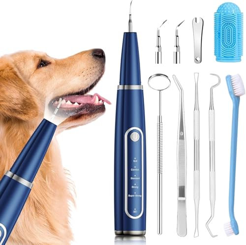 Eliminador de placa y sarro para perros, limpiador ultrasónico, kit de limpieza de dientes para sarro y manchas, limpiador de cepillos de dientes eléctrico para mascotas, cinco modos + 4 cabezales de