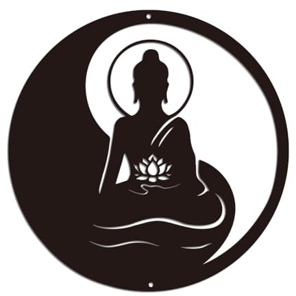 WADORN Decoración de pared de Buda de metal, arte de pared de hierro zen negro para colgar en la pared, letreros para decoración del hogar, meditación espiritual, estatuas para estudio de yoga, 11.81
