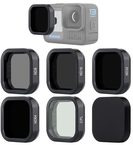 YALLSAME ND-Filter-Set für GoPro Hero 13 Schwarz, 5 Stück (ND64/ND32/ND16/ND8/CPL) GoPro Hero 13 ND-Filter-Set mit Objektivdeckel, Neutraldichte- und Polarisationslinse (Farbsättigung) Filter-Set für