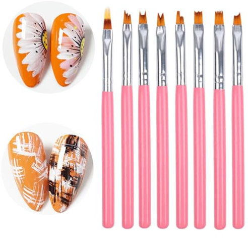 Pinceaux Ongles, 8 Pièces Nail Art Brosses, Fleur Dessin Stylo,Pétales Peinture Acrylique de Dégradé Brosses pour Salon Professionnel Maison