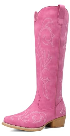 DREAM PAIRS Botas Vaqueras Rodilla Mujer,Rosa Caliente,36.5