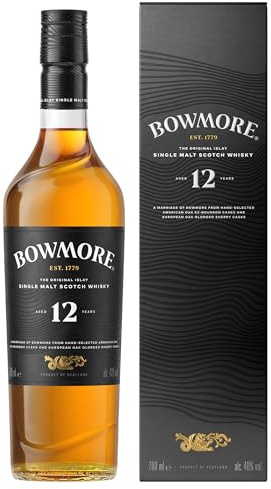 Bowmore 12 Jahre, Single Malt Scotch Whisky, mit Geschenkverpackung, ausgewogen mit rauchigen Geschmacksnoten, 40 Prozent Volumen, 700ml Einzelflasche