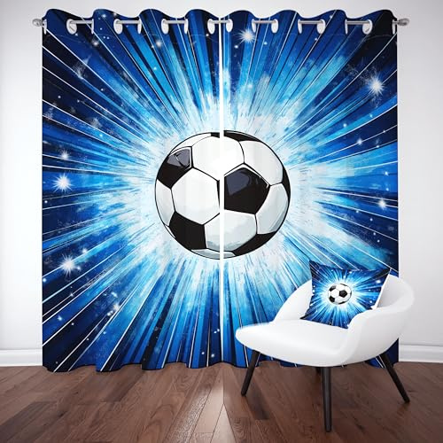 Sobhdga Vorhang Blickdicht Fußball Sport, Geometrie Streifen Gardinen mit Ösen 2er Set, Vorhänge Junge Jugend Kinder, Thermovorhang Kälteschutz für Wohnzimmer Schlafzimmer H 245 x B 70 cm