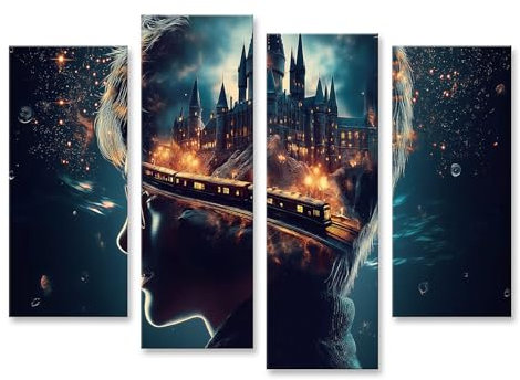 islandburner Bild auf Leinwand Zauberhafte Reise nach Hogwarts in der Nacht für Schlafzimmer Harry Buchhandlung Bilder Wandbilder Poster