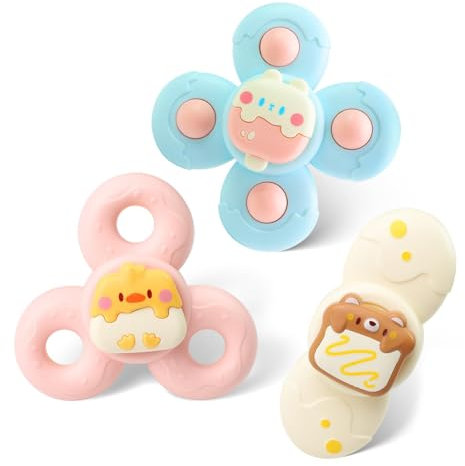 Juguete con ventosa para bebé, 3 unidades, juguete de baño a partir de 6 meses, para bañera, ventana, juguete sensorial de viaje para niños pequeños, 1-3 años, regalo para niños y niñas