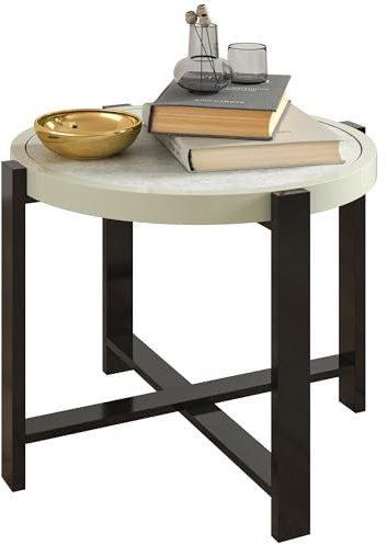 Outsunny Petite Table de Jardin Ronde de 60 cm avec Plateau en Verre trempé Imitation marbre, Cadre en Aluminium pour Jardin, terrasse, Balcon, Gris Clair