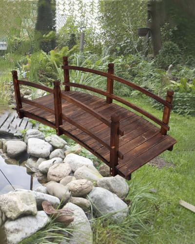ZIMGOD Teichbrücke Holzbrücke Bridge für Den Garten 140 150 180cm, Kleine Gartenbrücke zum Begehen, Dekorative Brücke für Gehwege, Teich Deko Garten(140cm (4.6ft))
