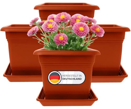 Sustania Lot de 4 pots de fleurs en titane méditerranéen : 48 x 48 cm - Grand pot de fleurs d'extérieur avec une énorme 84 litres - Élégance en terre cuite pour les rêves de jardin XXL