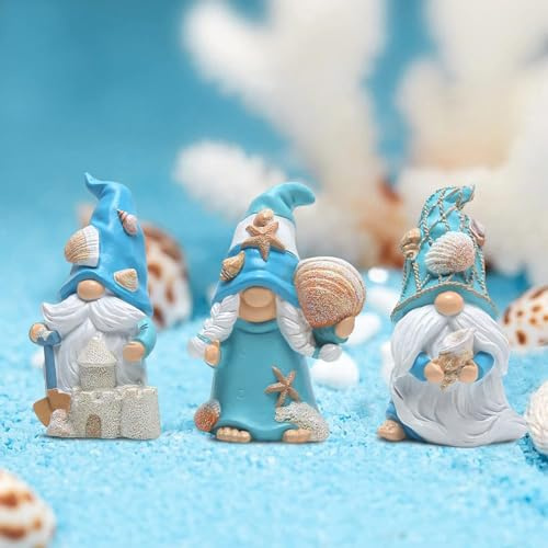 Lustig Gartenzwerg Gartendeko für Draußen Wetterfest, 3er Pack Gartenzwerge für Außen, Maritime Deko Sommer Wichtel Figur, Gnom Zwerg Harz Gartenfiguren für Wohnzimmer Strand Maritime Dekoration