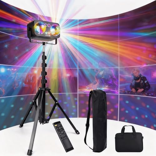 Discolicht mit Stativ, 6-in-1 LED Discolicht Partylicht Musikgesteuert mit Fernbedienung & Sound Control, Disco Lichter für Party Beleuchtung, Geburtstage, Weihnachten & Events