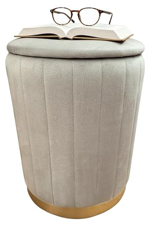 Relaxdays Hocker Samt, Sitzhocker mit Stauraum, gepolstert, HxD: 42 x 32 cm, runder Beistellhocker, Wohnzimmer, Farbwahl | HxD: 42 x 32 cm, runder Beistellhocker, Wohnzimmer