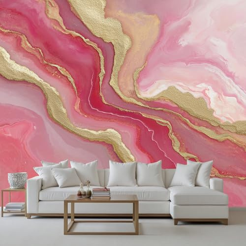 Wlujhia Papier Peint Panoramique Marbre Rose Or 368x254 cm Revêtement Mural Décoration Pour Chambre Salon Modern Abstrait Art Poster Mural Décoration et Moderne
