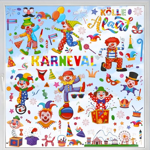 Karneval Fensterbilder Clown 9 Blatt Selbstklebend Fensterdeko Karneval Fensterbild Fasching Deko Clown Fenster Faschingsdeko Kinderzimmer, Party, Schaufenster
