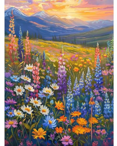 BEAYIOU DIY Paint by Numbers Kit for Adults & Beginners, Blooming Wildflowers Easy Paint by Number Kits, 12x16 inches Large Size Colorful Canvas for Home Decor