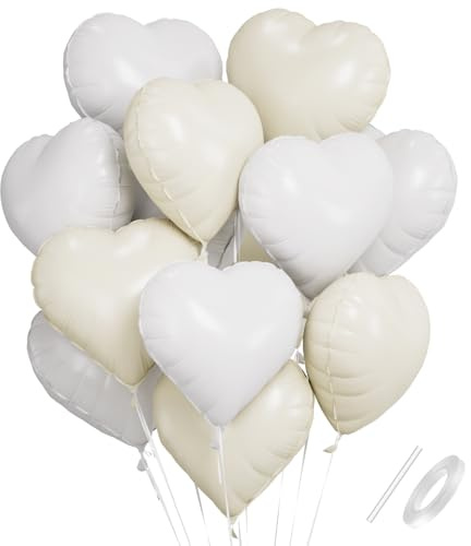 Herzluftballons Weiß Creme, 18 Zoll Cremeweiß Herz Folienballon, Weiß Creme Herzluftballons Hochzeit, Herzballons Helium, Herz Luftballon für Geburtstag Hochzeit Verlobung Anniversary Valentinstag