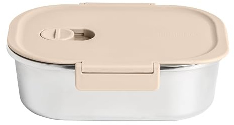 Brabantia Brotdose Edelstahl 1,1 Liter mit Trennwand und sicheren Clips, geeignet für den Transport von Mahlzeiten zur Arbeit, Schule oder auf Reisen
