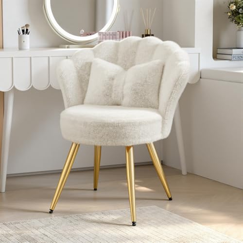 Aivermeil Esszimmerstühle Samt mit Rückenlehne Polsterstühle Weiß | Muschelsessel mit Armlehnen,Schminktisch Stuhl,Polstersessel Elegant,kzentstuhl mit Gold Metallbeinen Accent Chair
