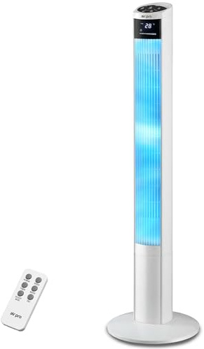 Air Pro 48 Tower Fan Oscillating Bladeless Fan with Remote Control - Tall Compact 3 Speeds Quiet 55W Motor Cooling Fan - Floor Standing Fan for Home Office - LED Display 15 Hour Timer