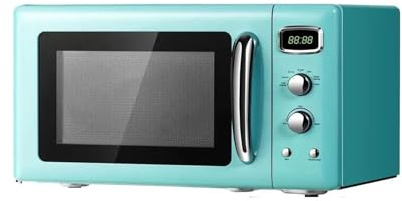 Forno a microonde retrò da 900 Watt con blocco di sicurezza for bambini, funzione di cottura automatica, display LED, piatto girevole in vetro, verde menta