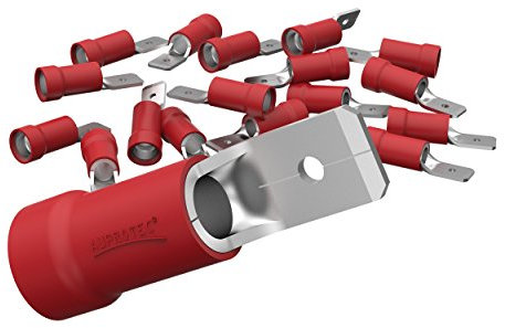 AUPROTEC 50x Flachstecker 0,5-1,5 mm² rot/Steckbreite 4,8 mm Teilisoliert PVC männlicher Steckverbinder MDD Kabel-Verbinder aus Messing verzinnt