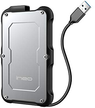 ineo 2.5 USB 3.0 Type-A Rugged Waterproof & Shockproof External Hard Drive Enclosure for 9.5mm & 7mm SATA HDD/SSD [T2580]