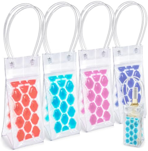 com-four® 4x Flaschenkühler mit Kühlgel, Kühltasche für Weinflaschen | wiederverwendbarer Weinkühler [Auswahl variiert]