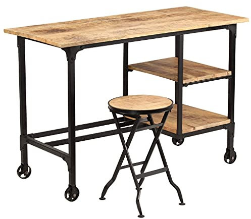 vidaXL Schreibtisch mit Klapphocker Mangoholz Massiv 115x50x76 cm