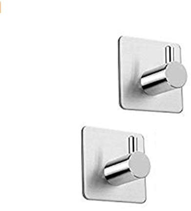 Self Adhesive Hooks,Wall Mounted Single Coat Rack Stick on Wall Door for Kitchen Bathrooms Bedrooms Hanging Towel,Pack of 2 (Silver)