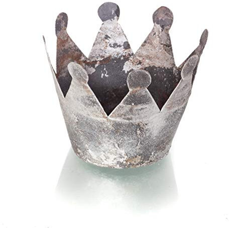 Antikas - Vintage Krone aus Metall Antik-Grau-Blumen Übertopf Dekokrone Teelichthalter
