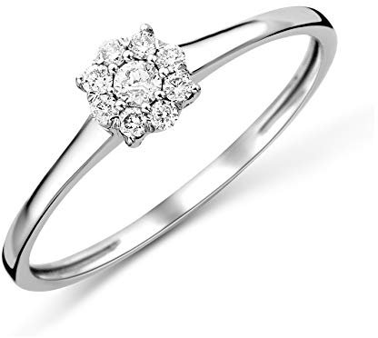 MIORE Ring Damen Diamant Verlobungsring Weißgold 9 Karat / 375 Gold Diamanten Brillanten 0.13 Ct, Schmuck
