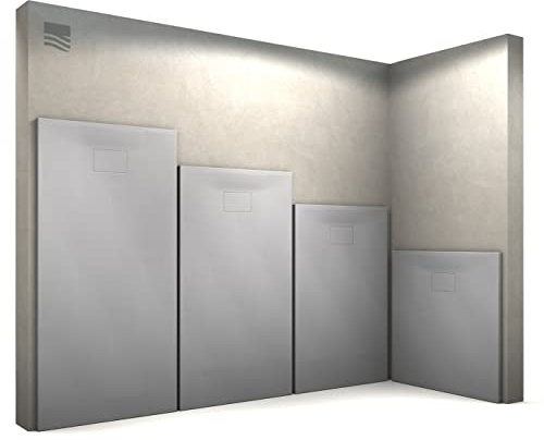 Receveur de douche en SMC - 3,2 cm de hauteur - gris effet béton - 90x140cm, avec système d'évacuation type B