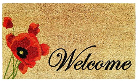 Banzaii Zerbino per Interno Esterno Casa, Tappeto Cocco con Retro Antiscivolo 40x70 cm - Welcome Papavero
