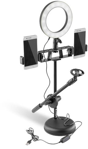 VONYX RL20 LED Desktop Ring Light with Stand and Phone Holder, 20cm Desk Ring Light for iPhone Android, Portable Overhead Camera Mount, Selfie Lighting for Video Recording and Photos
