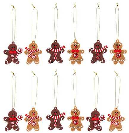 Wakauto 12 Stücke Christbaumschmuck Lebkuchenmann Puppe Weihnachten Geschenkanhänger Weihnachtsbaumschmuck Baumschmuck Christbaumanhänger Weihnachtsbaum Anhänger Ornamente