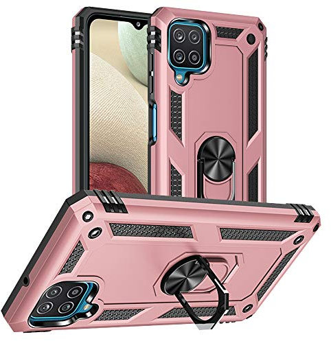 Yiakeng Samsung A12 Phone Case, Samsung A12 Case, Silicone Shockproof Military Grade Protective Phone Cover with Ring Kickstand for Samsung Galaxy A12 Case (Rose Gold)
