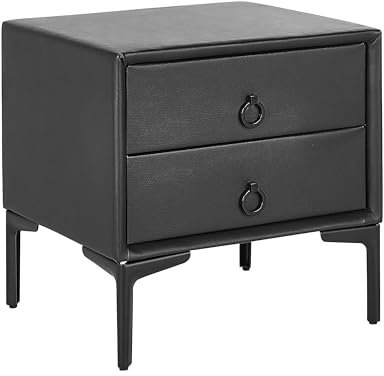 Beliani Nachttisch Kunstleder schwarz 2 Schubladen Schwarze Metallbeine modern Sezanne