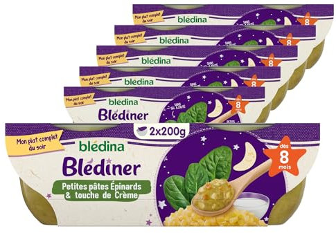Blédina Blédiner Repas bébé dès 8 Mois, Pâtes Epinards Crème, 2x200g (Packx6)