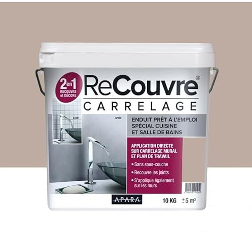 APARA Enduit Carrelage Effet Béton, Salle De Bain, Cuisine, Recouvre Les Joints, Lisse Et Décore, Sans Sous-Couche, Prêt À L'emploi 10kg